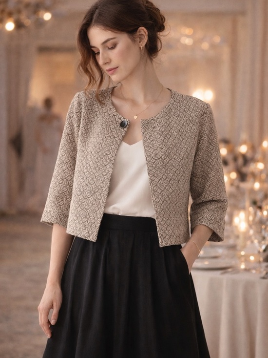 Talbots Jackets & Blazers - Textured Beige Patterned Cropped Jacket